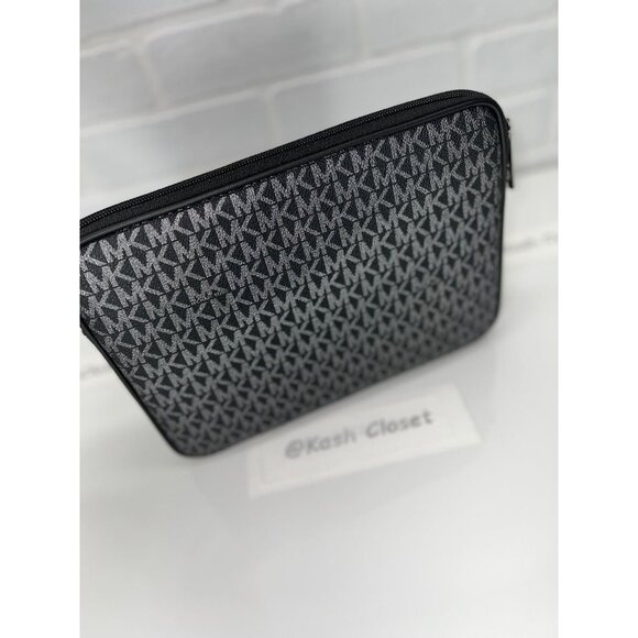 Michael Kors satchel medium purse ipad case kali tote shoulder bag black silver - Picture 8 of 11